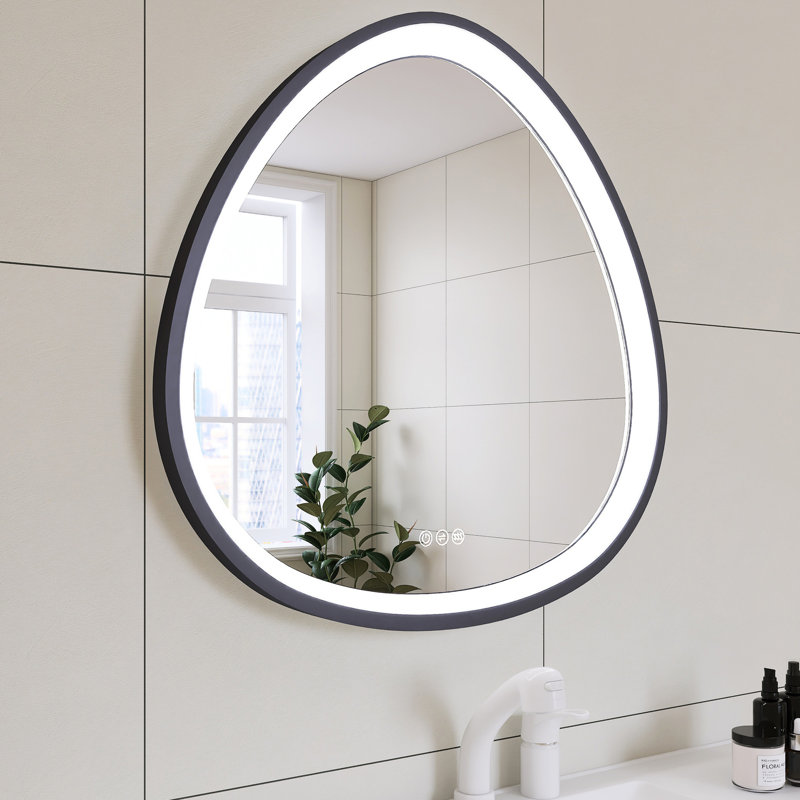 Miroir de salle de bain à brouillard à intensité variable, 32 po, gris acier, encadré pour une atmosphère relaxante à intensité variable