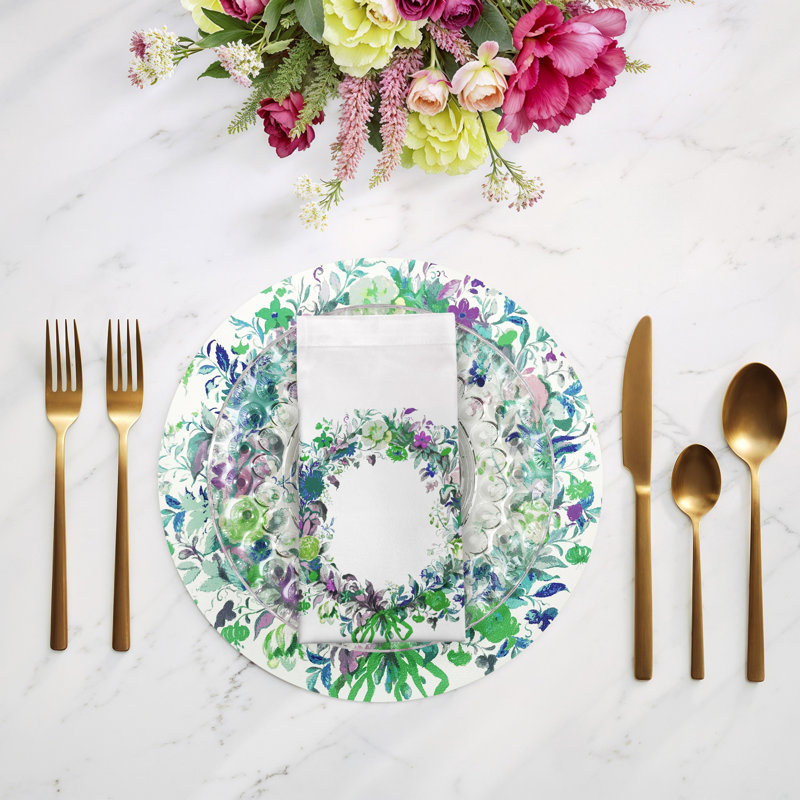 Wreath Flowers Cotton Sateen Dinner Napkins, Blue