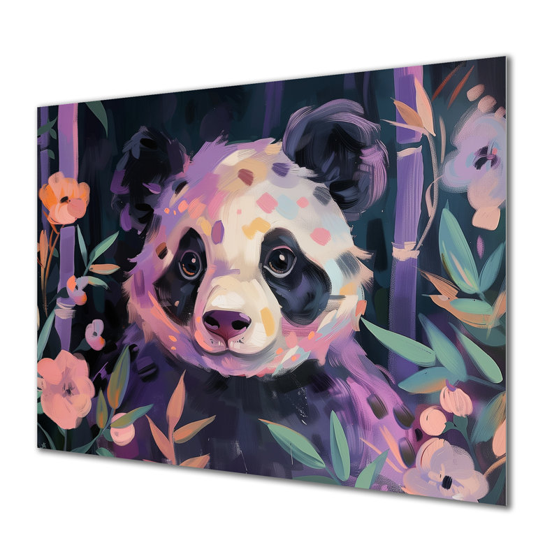 Blanc, mauve, panda, jungle I - art mural animal panda, H 12 po x l 20 po, Sans cadre