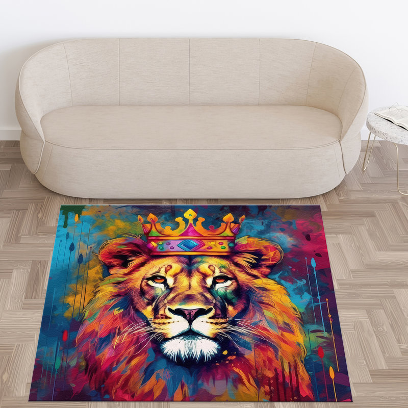 Floral Symphony Non-Woven Soft Printed Rug Featuring Exquisite Artistry in a Bold and Bright Color Palette, Square 4'3"