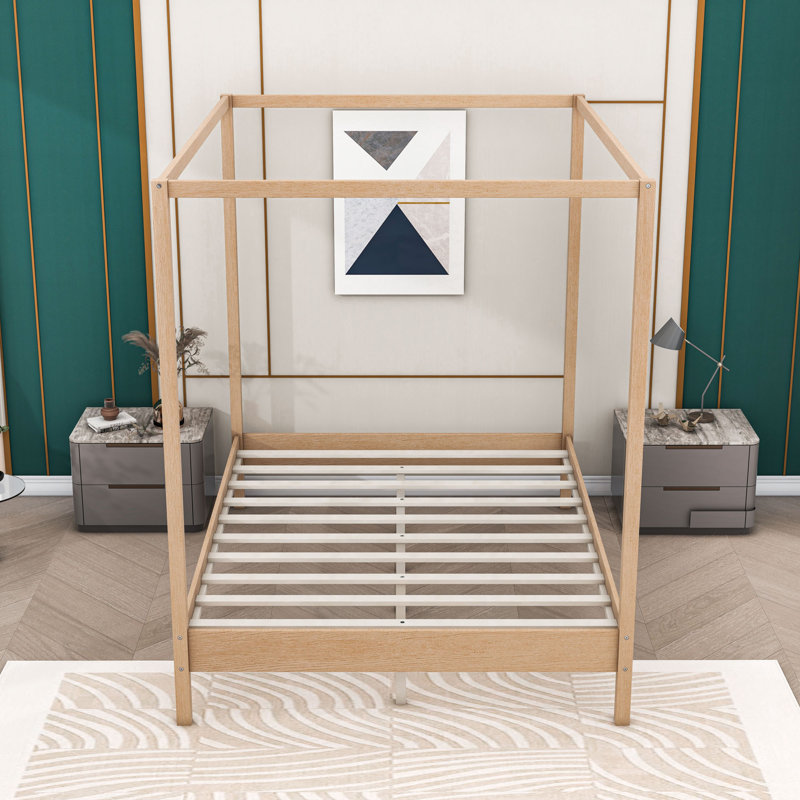 Lit plateforme en bois avec support à lattes, Naturel, Grand