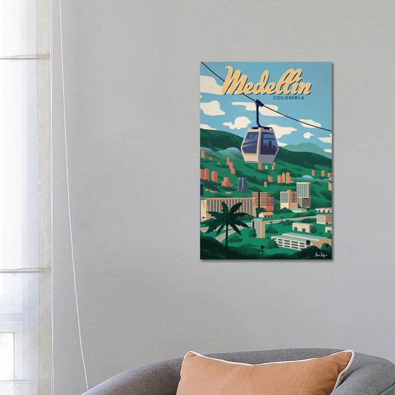 Medellin - impression d'art graphique, Pas de tapis, H 26 po x l 18 po x 1,5 po, Toile tendue