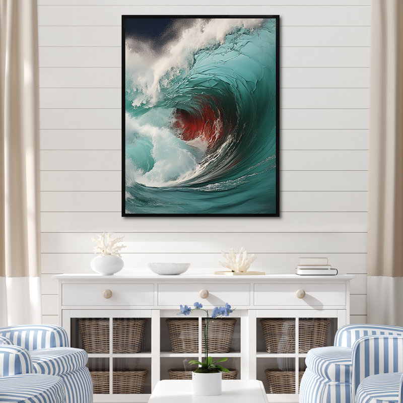 «Red Green Wave», impression sur toile, H 32 po x l 16 po x P 1 po, Cadre flottant noir