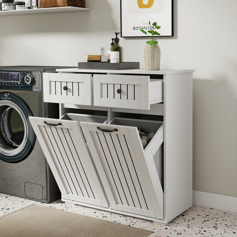 Laundry Cabinet With  2 Drawers And 2 Removable Laundry Basket