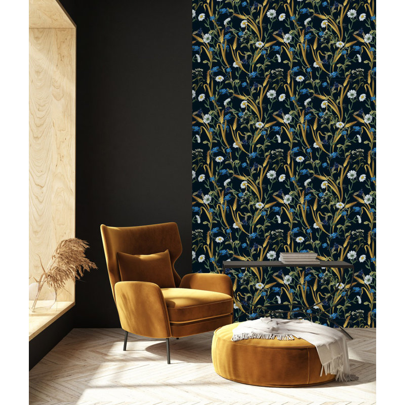Panneau de papier peint camomille et blé L 10,4 pi x l 25 po