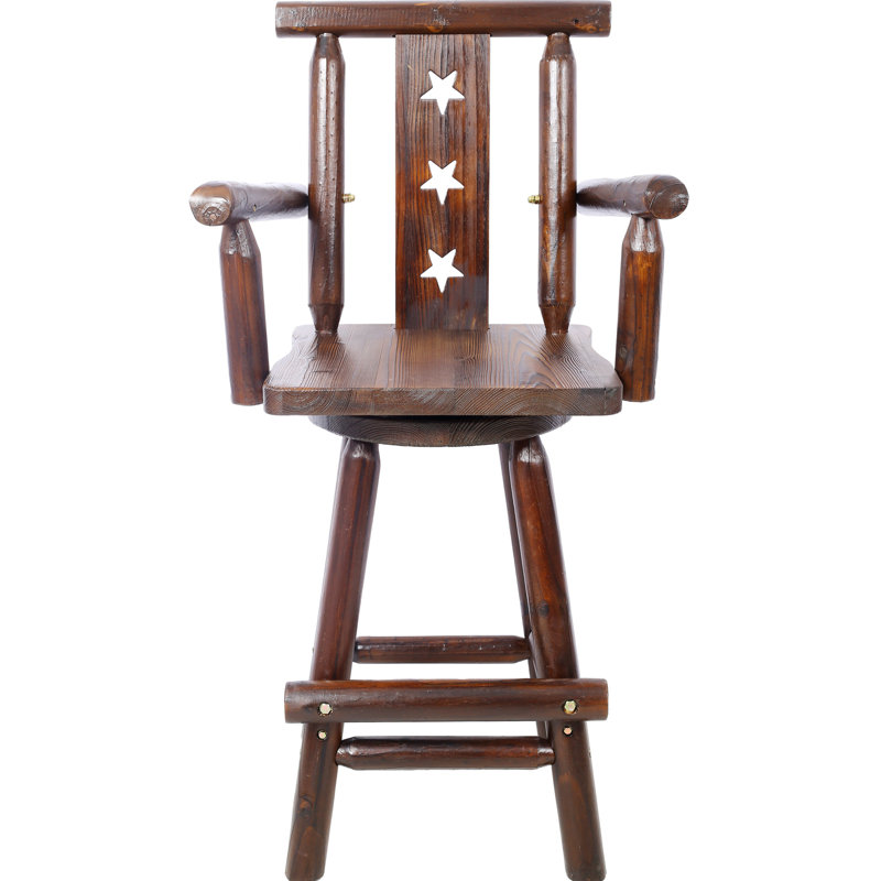 Ergonomic Rustic Bar Stool In Brown - 360 Swivel, Fir Wood, Decorative Star For Cafe, Bistro Use Swivel , Pub, Dining Room