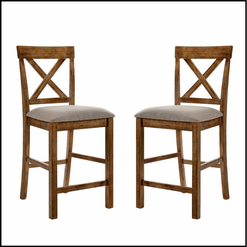 Ensemble de 2 chaises rembourrées en lin à hauteur de comptoir avec dossier en X pour une assise élégante et confortable