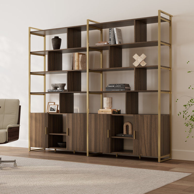 Sayers Storage Bookcase, Walnut/Gold