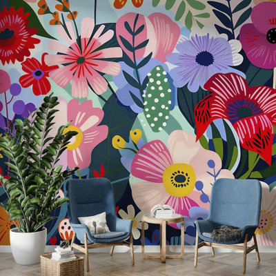 Vibrant Pop Art Floral Wallpaper