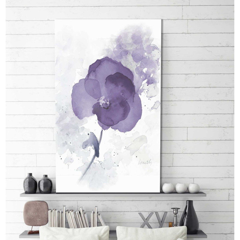 «Translucent Mauve Poppy I», reproduction de peinture à l'aquarelle, H 30 po x l 18 po x P 1 po, Toile tendue