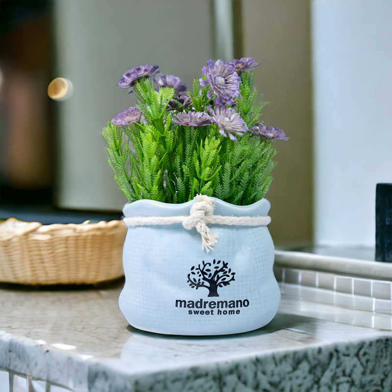 Small Flower Pot with Lifelike Artificial Flowers Blue 6 inch 15 cm