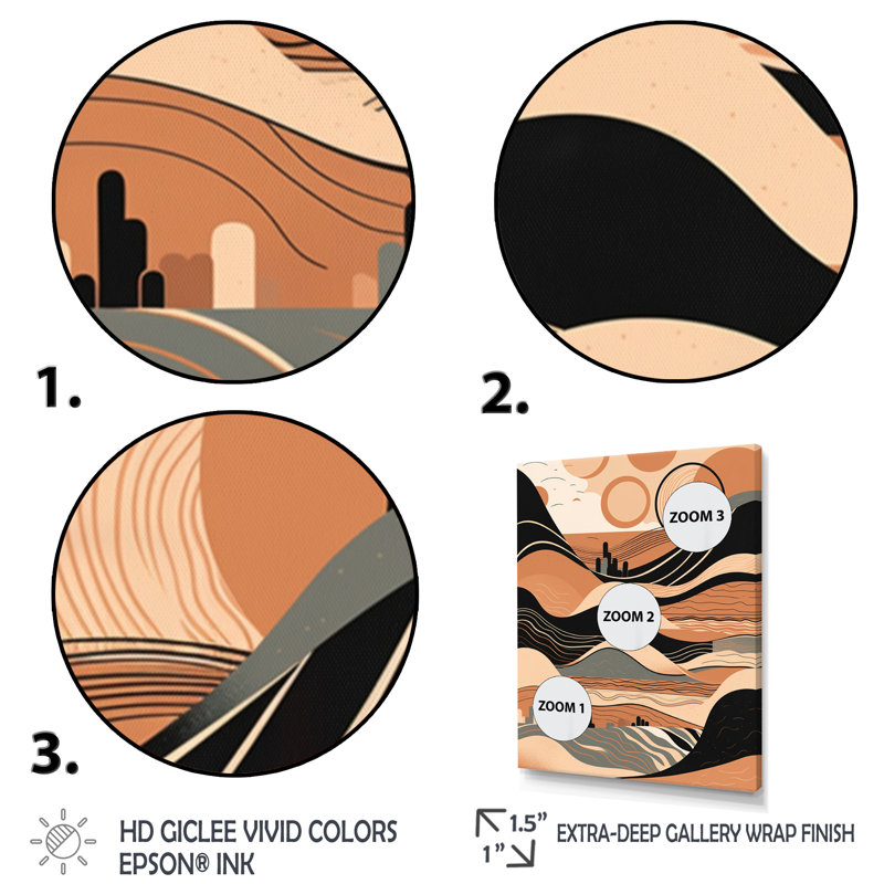 «Brown Black Line Art Elegance II», reproduction d'art sur toile, H 44 po x l 34 po x P 1,5 po, Cadre flottant noir