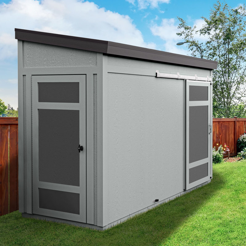 Cambria 10x4 Beige Wood Lean-To Shed with Sliding Barn Door