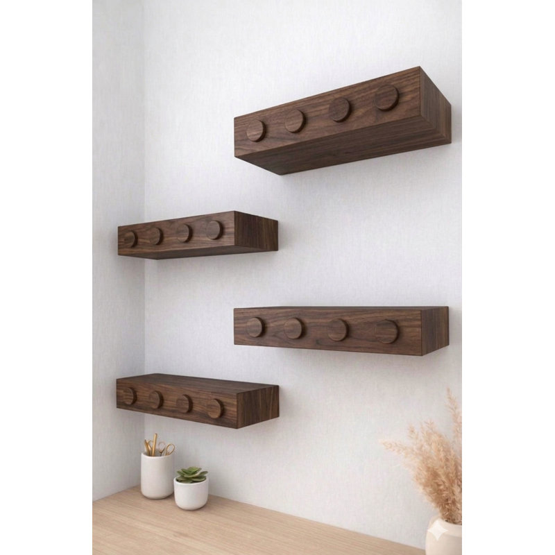 Ensemble de rangement mural pour enfants avec 1 tablette en noyer foncé, Noyer