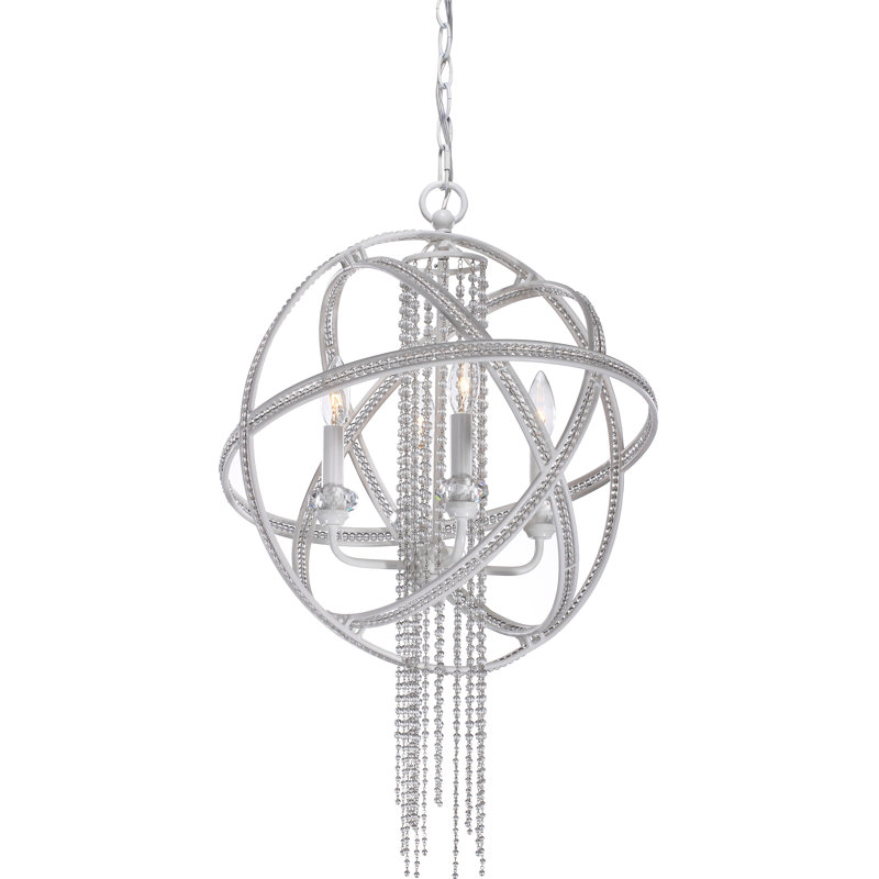 Lustre en forme de globe 4 lumières de style bougie destinee, Blanc satiné