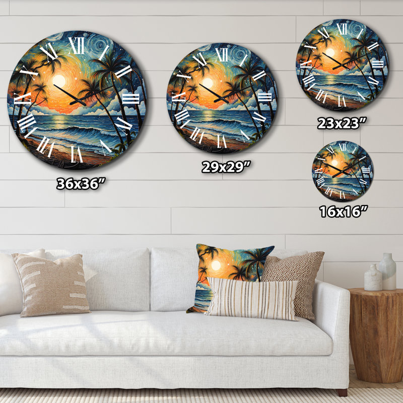 Horloge murale en métal Beach Tropical Vibes Pointillism I, Moyenne