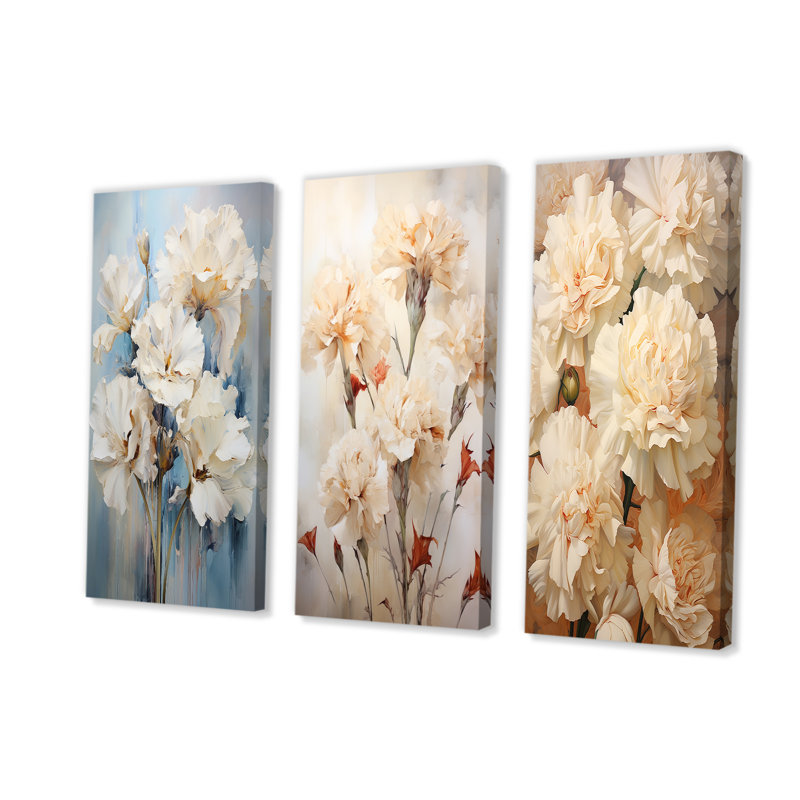 Minimalism Carnations Bouquet, Wrapped Canvas, 32" H x 48" W