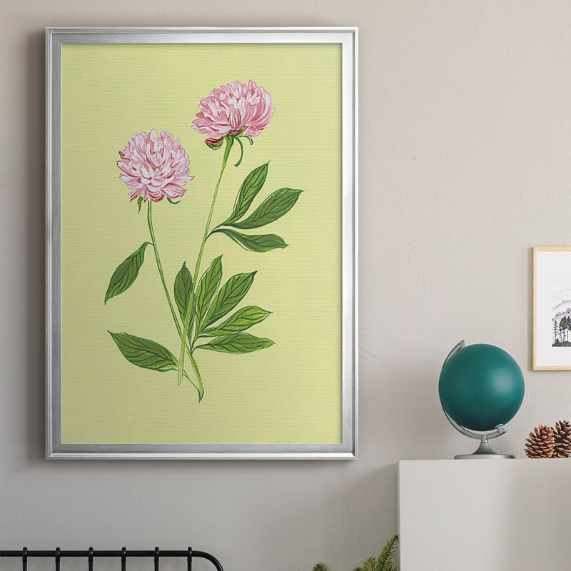 Pivoines en jaune II, reproduction encadrée de qualité supérieure - prête à être accrochée, Argent
