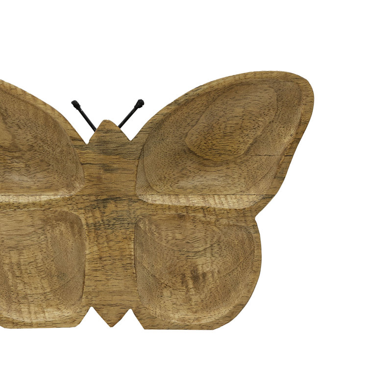 Natural Mango Wood Butterfly Figurine with Metal Antennae