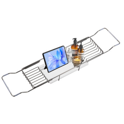 Bathtub Tray with White Marble Base, Adjustable & Rustproof Bath Caddy for Spa, (Gold)