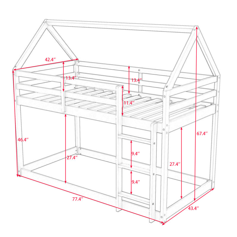 Lit superposé en bois simple au-dessus de simple avec échelle et garde-corps Arcelin, Noir