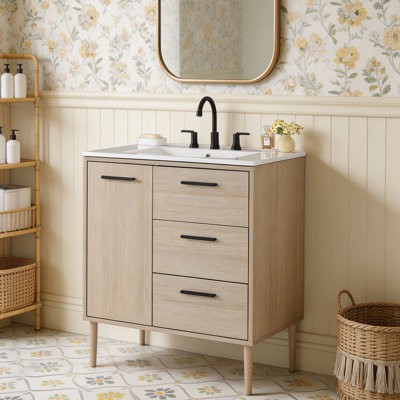 30'' Fias Oak Modern Free-Standing Single Bathroom Vanity Set