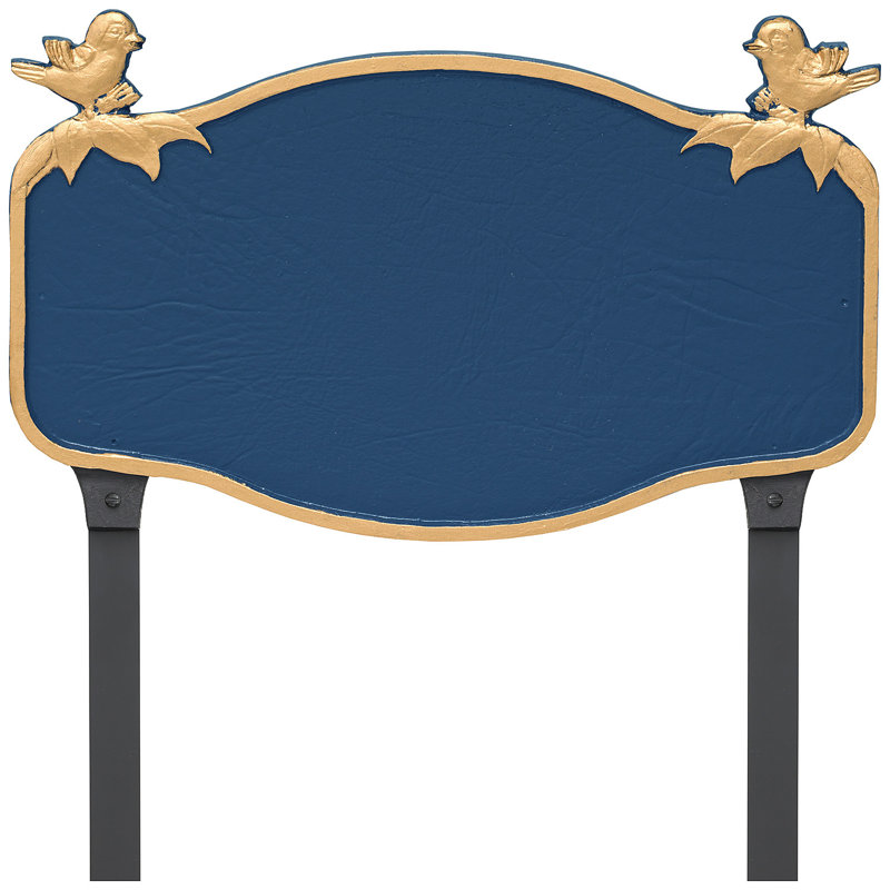 Plaque d'adresse mésange avec piquets de pelouse, Bleu de mer / doré