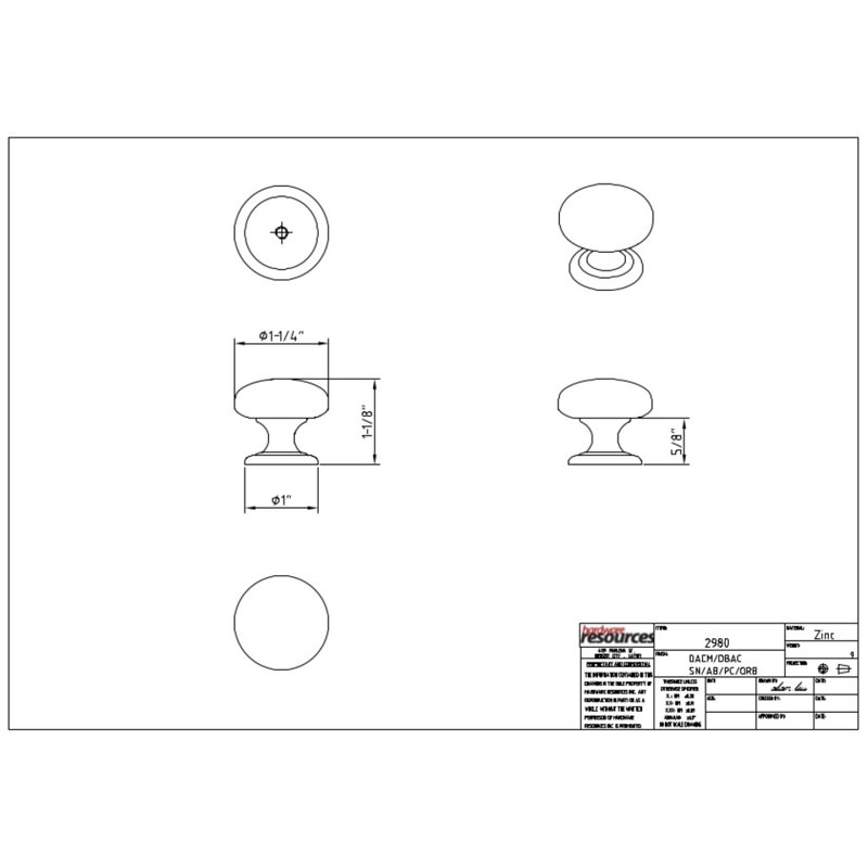 Florence 1 1/4" Diameter Mushroom Knob, Satin Nickel