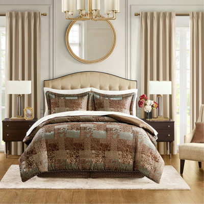 Cal King Size Brown Comforter Set, 4 Piece Bedding Comforter Set for Bedroom