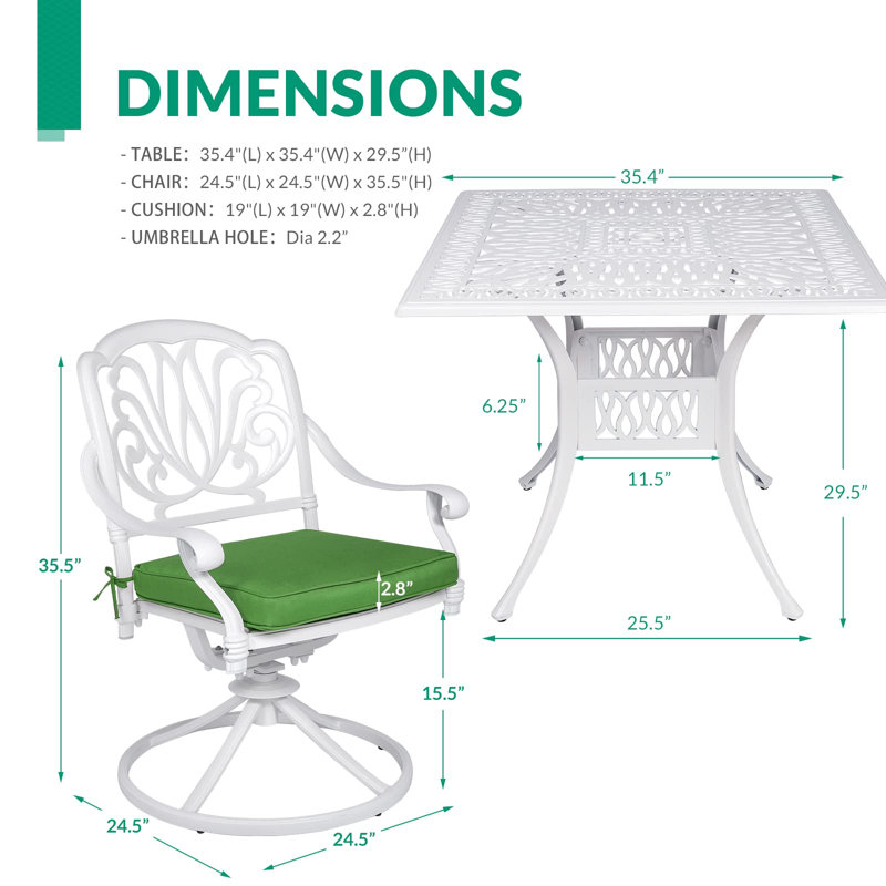 4 - Person Patio Conversation Set with Cushions, Green/White