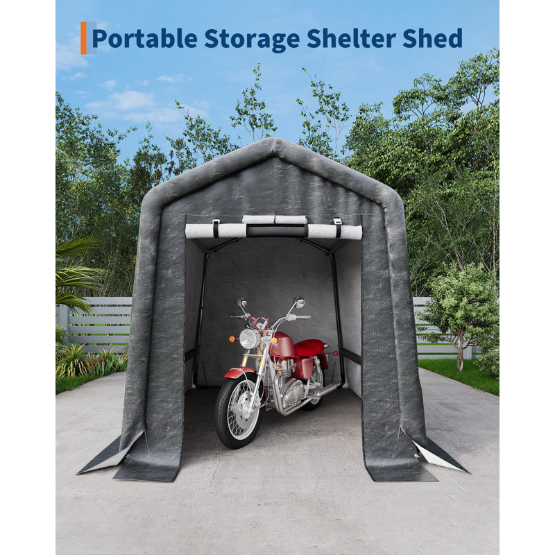 6 x 6 FT Outdoor Portable Storage Shed with Roll-Up Door & Vent, Heavy-Duty Shelter Waterproof PE Tarp, UV-Resistant for Motorcycle, Firewood, Garden and Tools (Gray)