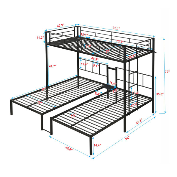 Ivy Bronx Black Metal Twin Over Twin Over Twin Triple Bunk Bed with ...