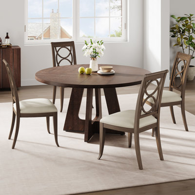 47" Round Farmhouse Dining Table with Wooden Cross Pedestal – MDF Top, 300 lbs Capacity, Adjustable Feet for Kitchen & Dining Room (Table Only)