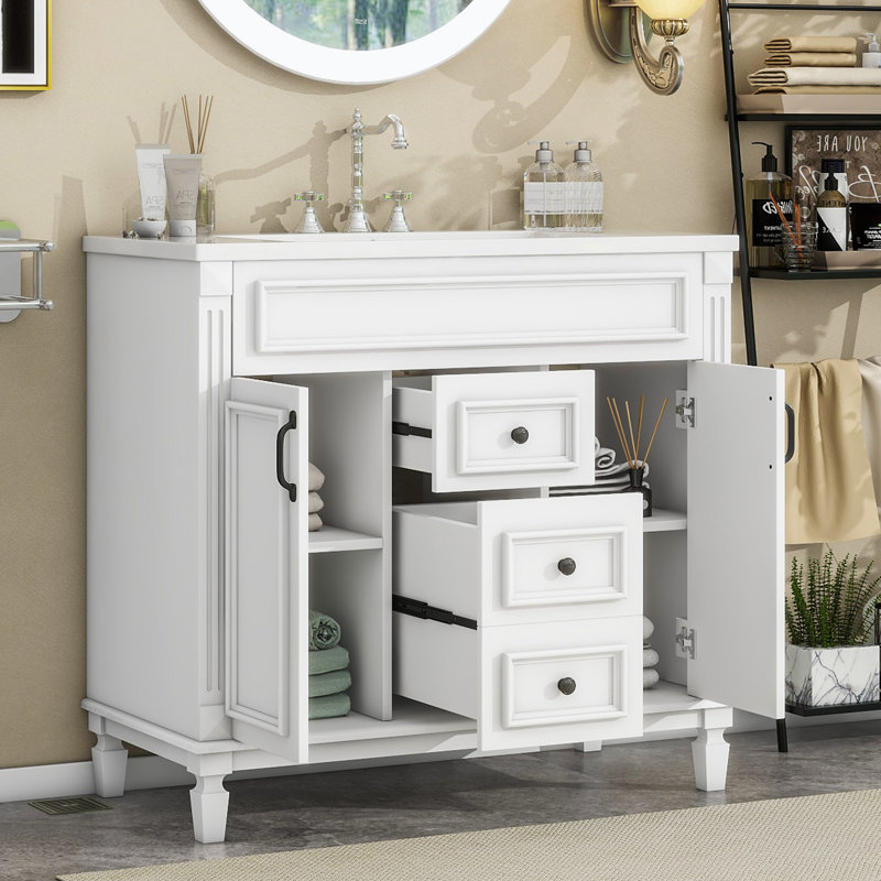 36'' Bathroom Vanity with Top Sink, Blanc