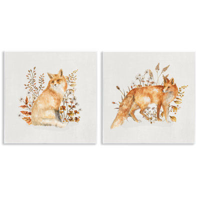 Fluffy Fox Autumn Leaves Wall Plaque Art Set by Janice Gaynor
