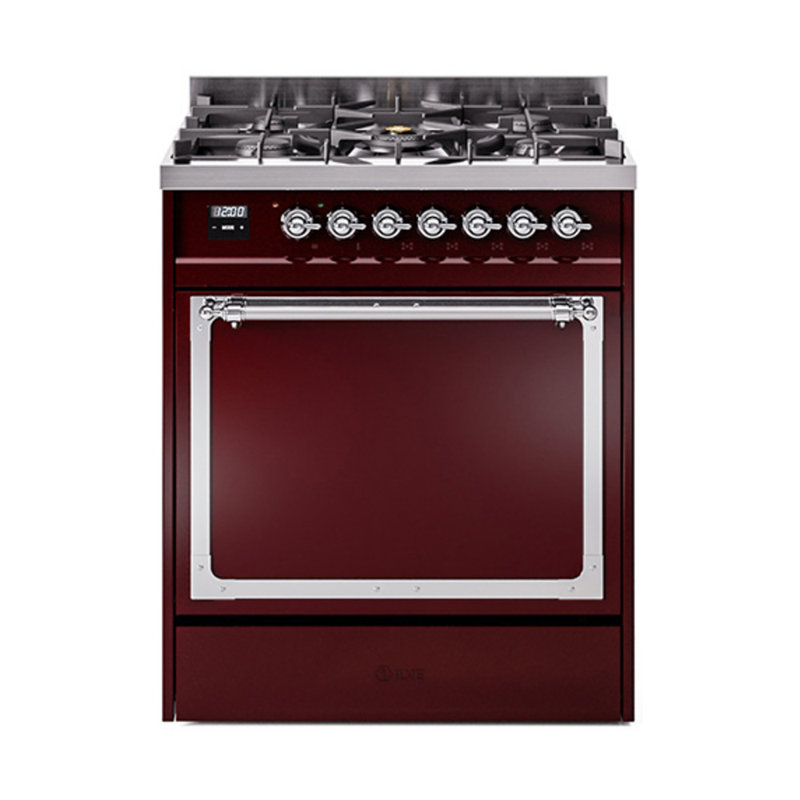 ILVE Nostalgie II Noblesse 30 in Dual Fuel Range, Liquid Propane, Burgundy/Chrome
