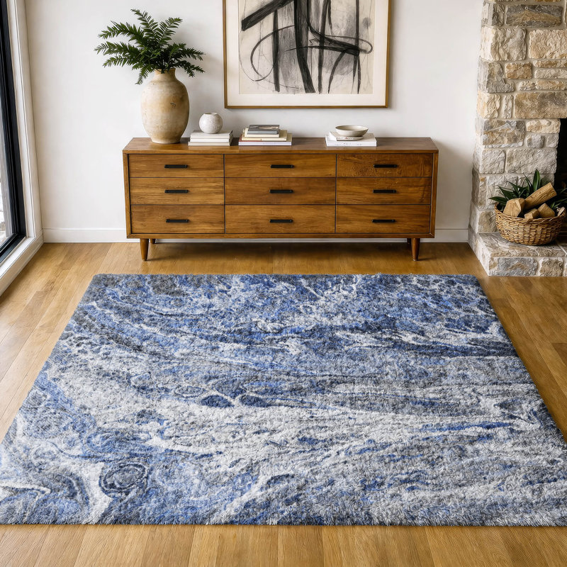 Tapis à poil long de qualité supérieure lavable à la machine ADS602, Bleu, 9 pi x 12 pi