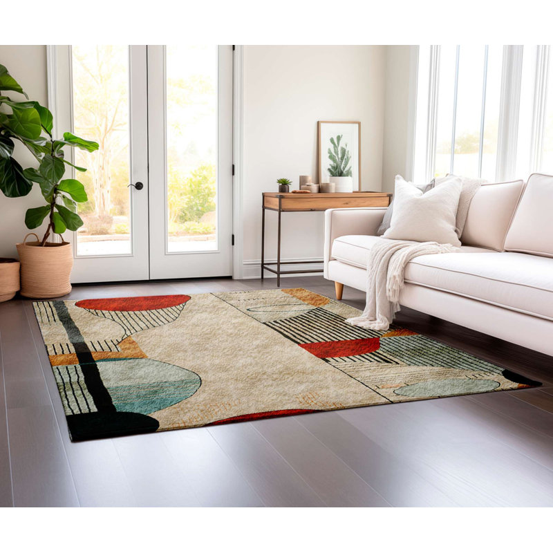 High-Quality Area Rug, 5.9 x 9.2 Feet, 60% Cotton / 40% Polyester | Non-Slip Cotton Underside, Machine Woven, Digital Print, No Pile | Total Thickness: 0.3 inches, Easy to Clean, Perfect for Living Room & Bedroom Decor