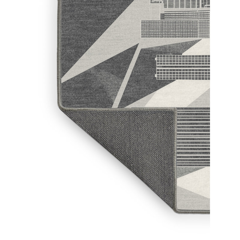 Soft Plush Rodolfo Busan Skyline Modern & Contemporary Geometric Area Rug in Beige – Gray Binding, 7x9