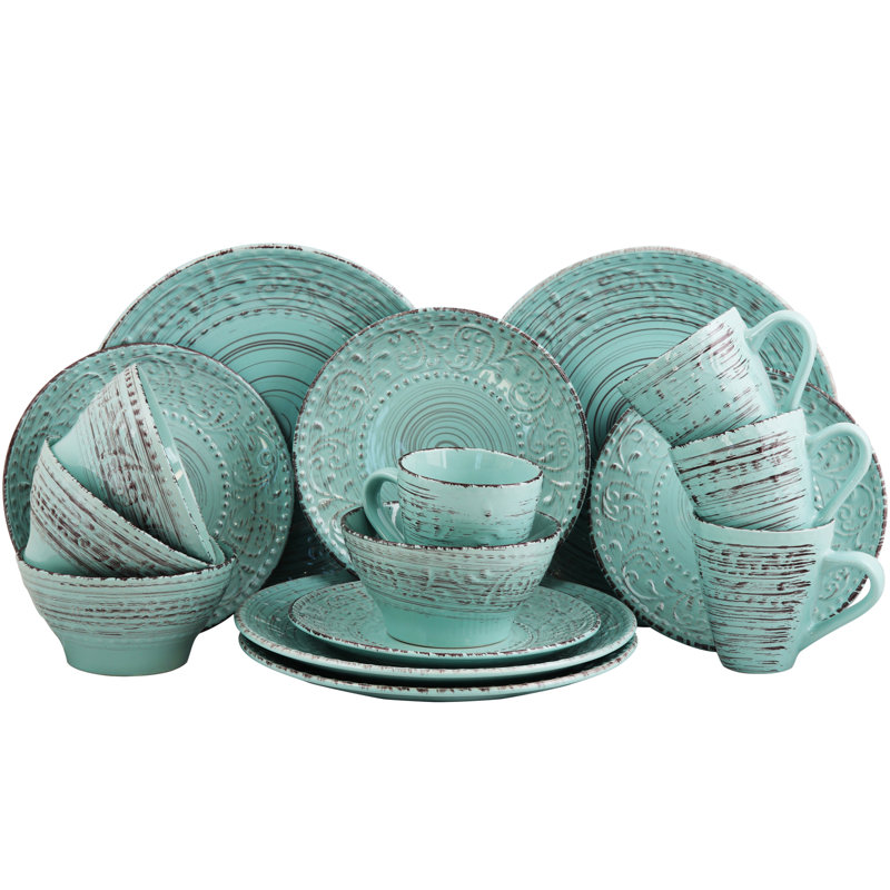 ensemble 16 pièces de vaisselle, service pour 4 Dilley, Turquoise