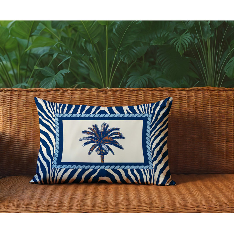 Oreiller rectangulaire réversible intérieur / extérieur Bleno Palm, Bleu, Rectangle H 14 po x l 20 po