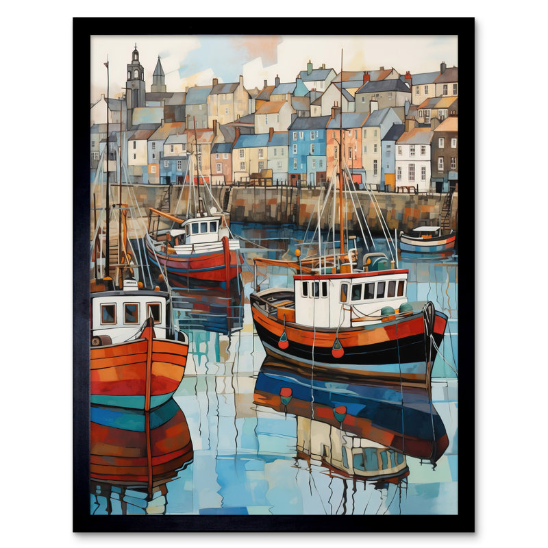 Newlyn Harbour Trawler Boats Promenade - Single Picture Frame Print