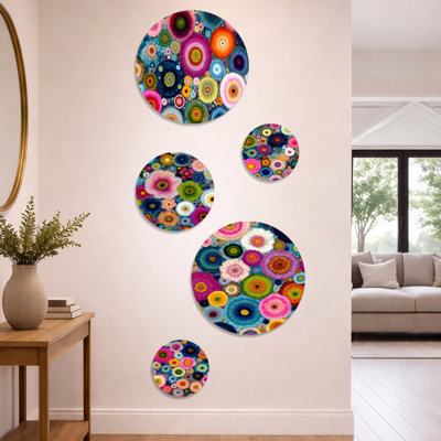 «Vibrant Flower Wall Horizon», ensemble de 5 décorations murales abstraites fractales en métal