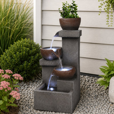 Fontaine de jardin à cascade avec bols 23,6 "et jardinière, fontaine à 4 niveaux