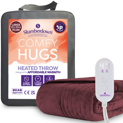 Slumberdown Comfy Hugs Heated Throw – Large Electric Blanket for Beds, Sofas & Settees, Ultra-Soft Fleece with 10 Heat Settings & Adjustable Timer – Warm, Snuggly & Machine Washable –(130cm x 160cm)