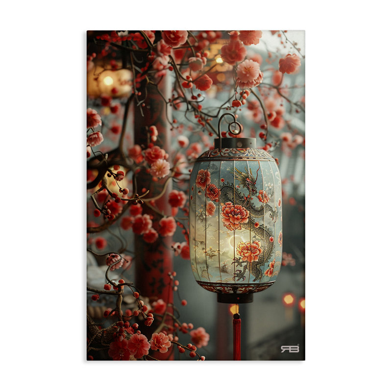 «Florals with Asian Motif», art mural sur toile par Roozbeh Bahramali, H 30 po x l 20 po