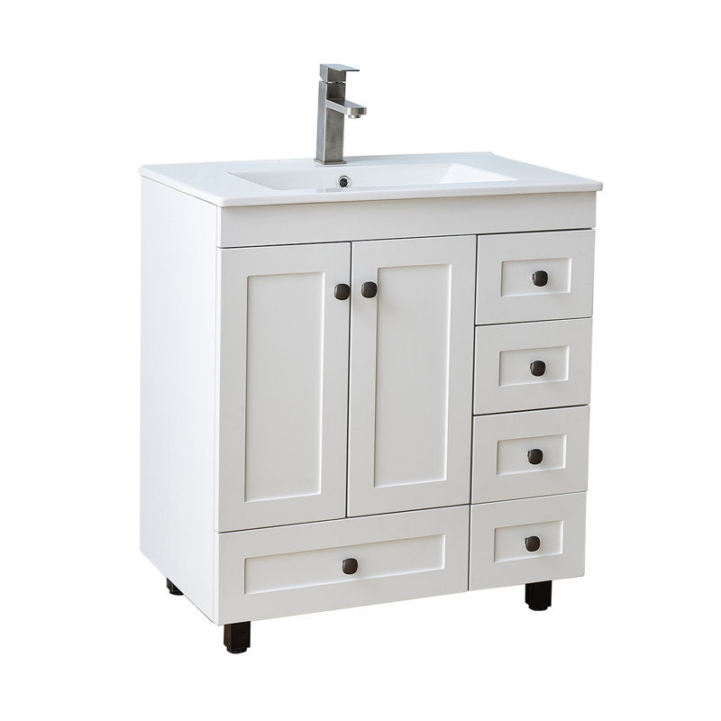 30" Free Standing White Modern Single Bathroom Vanity With Ceramic Sink
