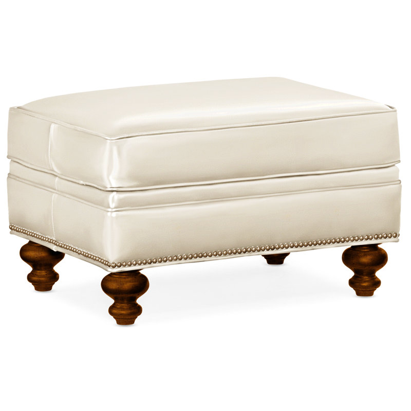 Repose-pieds rectangulaire en cuir véritable 26 "West, Cuir véritable gris clair Aline, Nouveaux classiques, Naturel