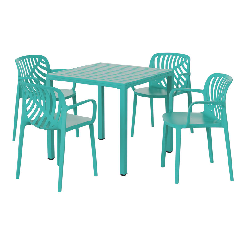4-Person Outdoor Square Dining Set, Teal