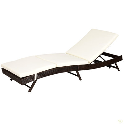 Outsunny Patio Chaise Lounge, Pool Chair With 5 Position Adjustable Backrest & Cushion, Outdoor PE Rattan Wicker Sun Tanning Seat, 78.75" X 28" X 35"